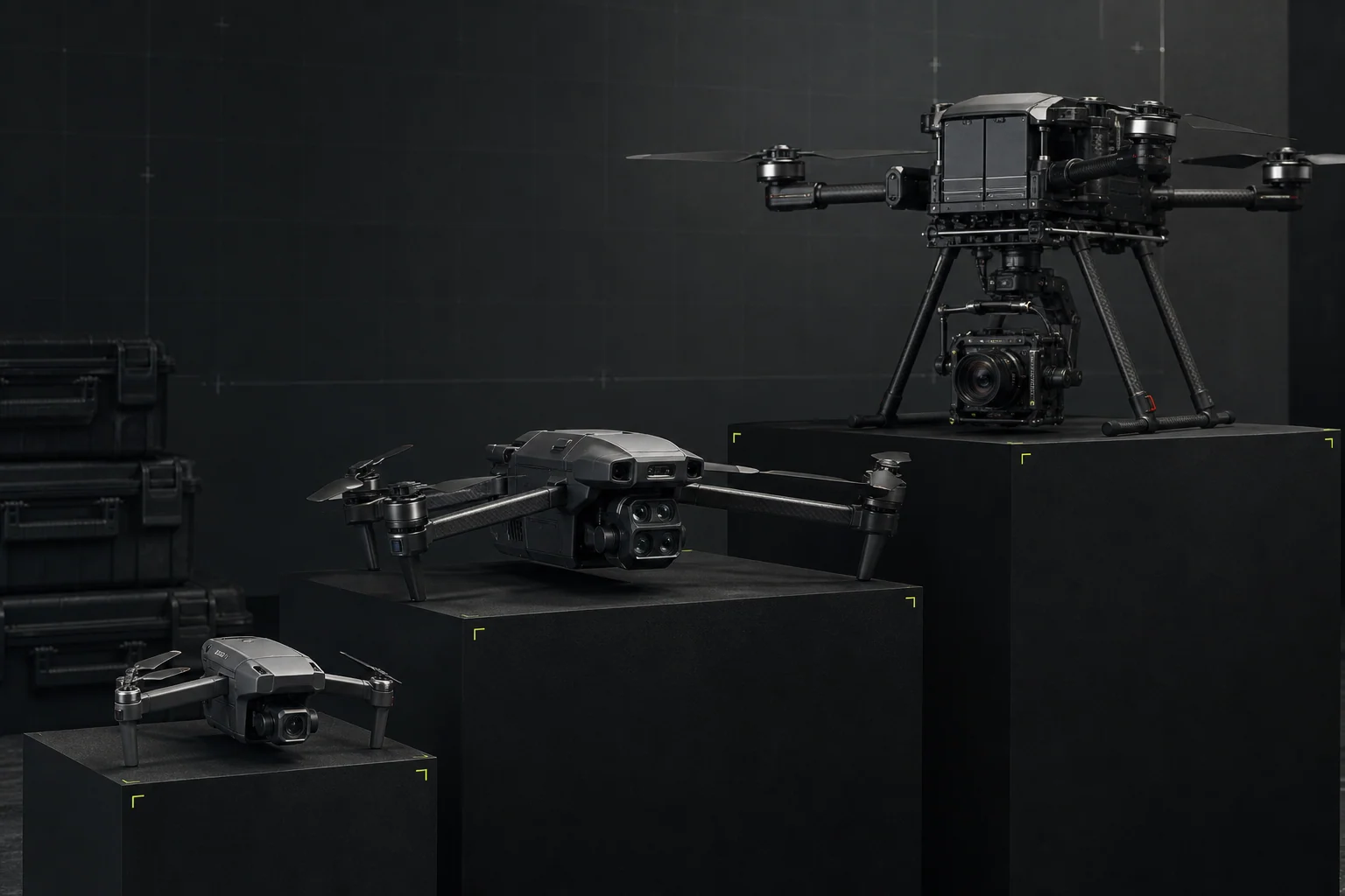 Fifth Eye Crew pilot preparing a professional cinema drone beside a production unit